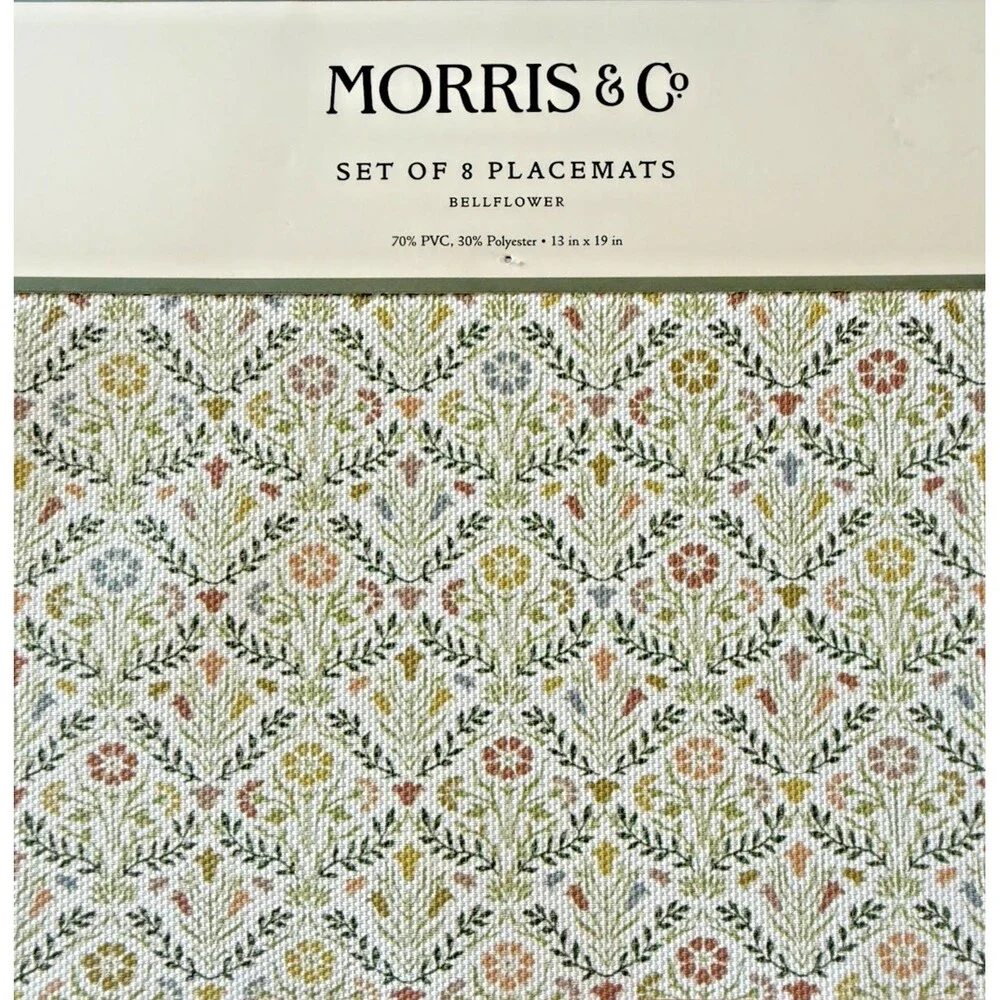 Morris & Co Bellflower Placemats PVC Polyester Placemats Set of 8 Floral Garden